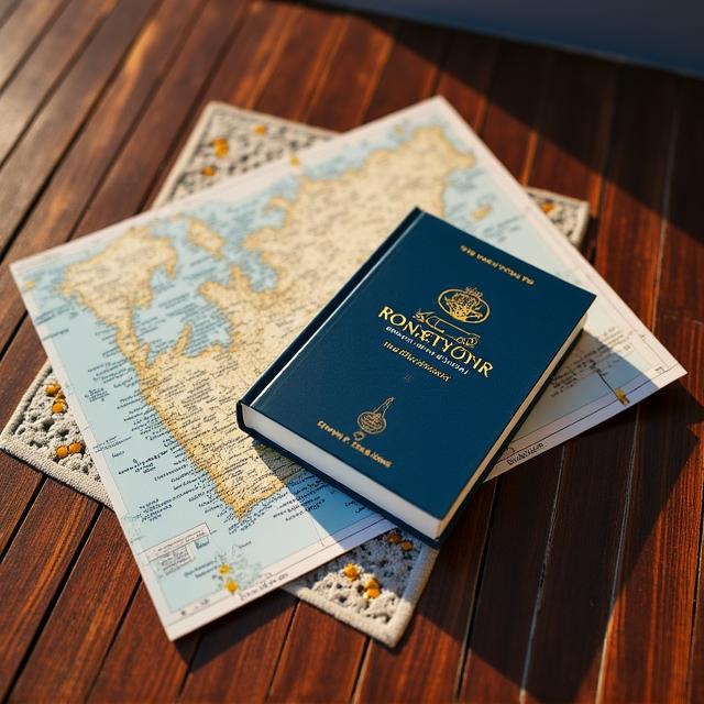 Libro de cartografía de lujo abierto sobre una mesa de madera náutica